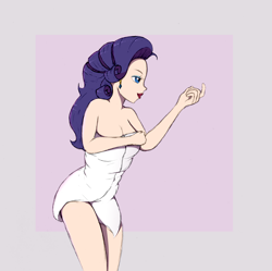 Size: 4325x4302 | Tagged: safe, artist:mizhisha, rarity, human, g4, breasts, busty rarity, covering, covering breasts, ear piercing, earring, female, humanized, imminent sex, jewelry, naked towel, offscreen character, piercing, sexy, simple background, solo, towel
