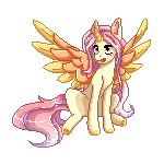 Size: 150x150 | Tagged: safe, oc, oc only, oc:peach tao, alicorn, pony, animated, gif, horn, not fluttershy, open mouth, pixel art, pixel art for breezies, simple background, sitting, smiling, solo, spread wings, transparent background, wings