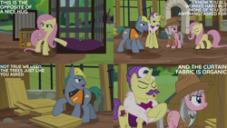 Size: 2000x1125 | Tagged: safe, edit, edited screencap, editor:quoterific, screencap, dandy grandeur, fluttershy, hard hat (g4), wrangler, earth pony, pegasus, pony, unicorn, fluttershy leans in, g4, clothes, female, hard hat, hat, male, mare, stallion