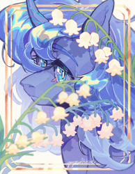 Size: 2100x2700 | Tagged: safe, artist:yuyusunshine, princess luna, pony, g4, bust, flower, high res, portrait, solo