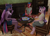 Size: 1792x1280 | Tagged: safe, artist:stellarator, starlight glimmer, twilight sparkle, oc, oc:juicebox, alicorn, unicorn, anthro, unguligrade anthro, comic:a morning with the night, g4, 3d, blender, blender cycles, board game, comic, cycles render, twilight sparkle (alicorn)