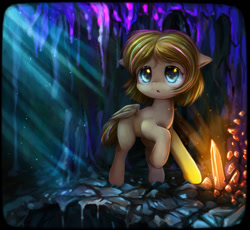 Size: 1173x1080 | Tagged: safe, artist:darkstylerz, oc, oc only, oc:frozen spirit, pony, cave, commission, crystal, cute, female, filly, foal, solo