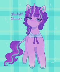 Size: 1440x1743 | Tagged: safe, artist:ariariari.png, starlight glimmer, pony, unicorn, g4, cloven hooves, leonine tail, patterned background, s5 starlight, solo, tail