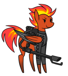 Size: 2834x3145 | Tagged: safe, artist:fenixdust, oc, oc only, oc:tinderbox, pegasus, pony, female, flamethrower, high res, mare, mohawk, simple background, solo, transparent background, weapon