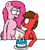 Size: 3023x3351 | Tagged: safe, artist:professorventurer, oc, oc:cassie venturer, oc:professor venturer, earth pony, pegasus, pony, 21, birthday, birthday cake, cake, chest fluff, female, food, high res, husband and wife, looking at each other, looking at someone, male, shipping, simple background, straight, white background