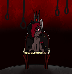 Size: 2084x2115 | Tagged: safe, artist:lazerblues, oc, oc only, oc:miss eri, earth pony, pony, choker, collar, crown, emo, hair over one eye, high res, jewelry, noose, regalia, solo