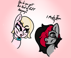 Size: 1577x1275 | Tagged: safe, artist:lazerblues, oc, oc only, oc:connie amore, oc:miss eri, earth pony, pony, bowtie, emo, gradient background, hair over one eye