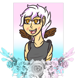 Size: 1128x1167 | Tagged: safe, artist:lazerblues, oc, oc only, oc:alex, griffon, satyr, flower, offspring, parent:gilda, rose, simple background, solo, transparent background, wings