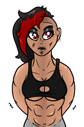 Size: 1097x1653 | Tagged: safe, artist:lazerblues, oc, oc only, oc:bella, satyr, female, lipstick, muscles, muscular female, offspring, parent:oc:miss eri, simple background, solo, white background