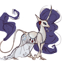 Size: 2048x2048 | Tagged: safe, artist:bimtimtom, rarity, pony, unicorn, g4, curved horn, ear piercing, eyeshadow, high res, horn, horn jewelry, jewelry, leonine tail, makeup, piercing, simple background, solo, tail, unicorn beard, unshorn fetlocks, white background