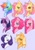 Size: 1431x2048 | Tagged: safe, artist:mikashiyaa, applejack, fluttershy, pinkie pie, rainbow dash, rarity, twilight sparkle, bat, bat pony, earth pony, pegasus, pony, unicorn, g4, bat ponified, blood, blue background, blush sticker, blushing, bust, coat markings, eyes closed, facial markings, female, flower, flower in hair, flutterbat, food, freckles, gritted teeth, lidded eyes, looking back, mane six, mare, open mouth, open smile, pinkamena diane pie, race swap, simple background, smiling, snip (coat marking), sparkles, sprinkles, straw in mouth, teeth