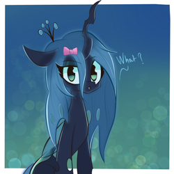 Size: 3000x3000 | Tagged: safe, artist:thebigstuff89, queen chrysalis, changeling, changeling queen, g4, bow, cute, cutealis, female, hair bow, high res, looking at you, solo, wat