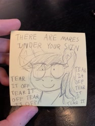 Size: 3024x4032 | Tagged: safe, artist:reddthebat, human, pony, bust, eye clipping through hair, implied anon, irl, irl human, looking at you, photo, smiling, smiling at you, solo, staring into your soul, talking to viewer, traditional art