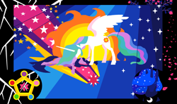 Size: 4264x2520 | Tagged: safe, artist:foldawaywings, princess celestia, princess luna, twilight sparkle, alicorn, pony, unicorn, g4, abstract background, amaranth, element of generosity, element of honesty, element of kindness, element of laughter, element of loyalty, element of magic, elements of harmony, ethereal mane, female, mare, shooting star, starry mane, stars, sun, unicorn twilight
