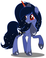 Size: 1280x1627 | Tagged: safe, artist:amicasecretuwu, artist:fmdama, oc, oc only, oc:princess shiningmoon, oc:shiningmoon, alicorn, pony, alicorn oc, clothes, colored horn, concave belly, ethereal mane, etherial hair, horn, jewelry, offspring, parent:king sombra, parent:princess luna, parents:lumbra, peytral, raised hoof, red eyes, shoes, simple background, slender, solo, sombra horn, starry mane, starry tail, tail, thin, tiara, transparent background, wings