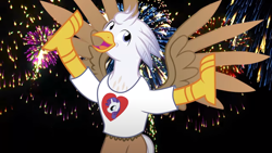 Size: 1280x720 | Tagged: safe, artist:mlp-silver-quill, rarity, oc, oc:silver quill, after the fact, g4, after the fact:radiant rarity, clothes, cute, fireworks, ocbetes, shirt, t-shirt