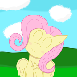 Size: 1356x1356 | Tagged: safe, alternate version, artist:auro, fluttershy, g4, blushing, chest fluff, cute, looking at you, sitting, smiling, smiling at you, solo, wholesome, wings