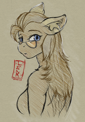 Size: 974x1398 | Tagged: safe, artist:levinerex, oc, oc only, pegasus, pony, anthro, bust, ear fluff, eyebrows, female, glasses, mare, solo