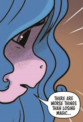 Size: 303x442 | Tagged: safe, idw, official comic, izzy moonbow, pony, unicorn, g5, spoiler:comic, spoiler:g5comic, spoiler:g5comic09, bust, comic, cropped, dialogue, emanata, female, izzy moodbow, open mouth, profile, solo, speech bubble, text