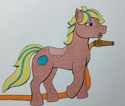 Size: 2162x1831 | Tagged: safe, artist:darkhestur, oc, oc only, oc:burning stream, earth pony, pony, earth pony oc, female, fire hose, firefighter, g1 style, mare, marker drawing, simple background, traditional art, white background
