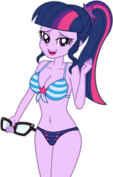 Size: 4475x7021 | Tagged: safe, artist:emeraldblast63, sci-twi, twilight sparkle, human, equestria girls, g4, absurd resolution, adorasexy, bangs, bedroom eyes, belly, belly button, bikini, breasts, busty sci-twi, cleavage, clothes, cute, eyeshadow, female, glasses, glasses off, legs, legs together, looking at you, makeup, midriff, open mouth, open smile, ponytail, sexy, simple background, smiling, smiling at you, solo, stupid sexy sci-twi, stupid sexy twilight, swimsuit, thighs, transparent background, twiabetes