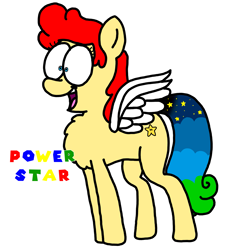 Size: 3023x3351 | Tagged: safe, alternate version, artist:professorventurer, oc, oc:power star, pegasus, pony, chest fluff, feathered wings, female, happy, high res, mare, open mouth, open smile, pegasus oc, rule 85, smiling, super mario 64, super mario bros., wings
