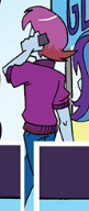 Size: 81x192 | Tagged: safe, idw, coral dye, vibrant violet, human, equestria girls, g4, spoiler:comicannual2013, background human, cropped, male, phone, picture for breezies, walking