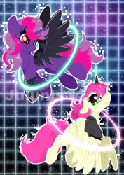 Size: 724x1023 | Tagged: safe, artist:julunis14, oc, oc only, oc:flash hope, oc:gallant fop, alicorn, pony, alicornified, duo, kucykon, mascot, race swap