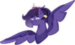 Size: 4219x2525 | Tagged: safe, artist:thecommandermiky, oc, oc only, oc:miky command, deer, deer pony, hybrid, original species, pegasus, pony, bust, female, horn, horn jewelry, jewelry, mare, pegasus oc, purple eyes, purple hair, purple mane, simple background, solo, spread wings, transparent background, wings