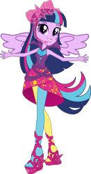 Size: 3989x7624 | Tagged: safe, artist:sugar-loop, edit, vector edit, twilight sparkle, alicorn, human, equestria girls, g4, my little pony equestria girls: rainbow rocks, arms wide open, clothes, dress, female, headset, leggings, looking at you, ponied up, shoes, simple background, smiling, solo, transparent background, twilight sparkle (alicorn), vector