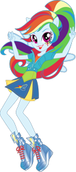 Size: 1024x2312 | Tagged: safe, artist:sugar-loop, edit, vector edit, rainbow dash, human, equestria girls, g4, my little pony equestria girls: friendship games, clothes, female, looking at you, open mouth, ponied up, ponytail, school spirit, school uniform, shoes, simple background, sneakers, solo, transparent background, vector