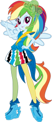 Size: 3732x8683 | Tagged: safe, artist:sugar-loop, edit, vector edit, rainbow dash, human, equestria girls, g4, my little pony equestria girls: rainbow rocks, clothes, dress, female, hand on hip, headset, leggings, looking at you, ponied up, shoes, simple background, smiling, solo, transparent background, vector