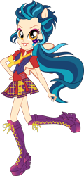 Size: 1024x2128 | Tagged: safe, artist:sugar-loop, edit, vector edit, indigo zap, human, equestria girls, g4, my little pony equestria girls: friendship games, boots, clothes, female, hand on hip, high heel boots, high heels, looking at you, necktie, platform boots, ponied up, school spirit, school uniform, shoes, simple background, smiling, solo, transparent background, vector