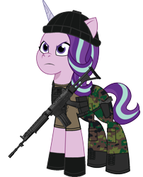 Size: 970x1200 | Tagged: safe, artist:edy_january, artist:prixy05, edit, part of a set, vector edit, starlight glimmer, pony, unicorn, g4, g5, my little pony: tell your tale, angry, assault rifle, body armor, boots, call of duty, call of duty: modern warfare 2, clothes, fn fnc, fnc, gloves, gun, handgun, hat, marine, marines, military, military pony, military uniform, pistol, rifle, sa dx, shoes, simple background, soldier, soldier pony, solo, special forces, task forces 141, transparent background, uniform, united states, vector, vest, weapon