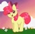 Size: 695x682 | Tagged: safe, artist:alleymutt, apple bloom, earth pony, pony, g4, adorabloom, blushing, chest fluff, cloud, cute, female, filly, flower, foal, grass, looking at you, one eye closed, open mouth, solo, wink