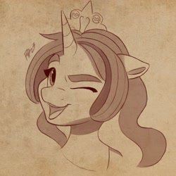 Size: 2048x2048 | Tagged: safe, artist:haruh_ink, oc, oc:princess argenta, alicorn, pony, argentina, bust, female, high res, mare, nation ponies, one eye closed, open mouth, ponified, portrait, solo, wink