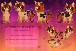 Size: 3012x2048 | Tagged: safe, artist:spookyle, oc, oc:pumpkin patch, pony, unicorn, baby, baby pony, bow, female, filly, foal, high res, mare, reference sheet, solo, tail, tail bow