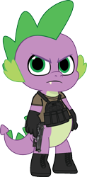 Size: 500x1013 | Tagged: safe, artist:edy_january, artist:prixy05, edit, vector edit, spike, dragon, g4, g5, my little pony: tell your tale, angry, armor, badass, badass adorable, beretta, beretta m9, body armor, boots, call of duty, call of duty: modern warfare 2, clothes, cute, fangs, frown, g4 to g5, generation leap, gloves, gun, handgun, looking at you, m9, marine, marines, military, pistol, shoes, simple background, soldier, solo, special forces, spikabetes, task forces 141, transparent background, trigger discipline, vector, vest, weapon