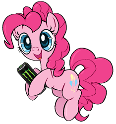 Size: 711x759 | Tagged: safe, artist:muffinz, pinkie pie, earth pony, pony, g4, caffeine, cute, diapinkes, drink, energy drink, female, holding, mare, monster, monster energy, oh no, open mouth, open smile, run for your lives, simple background, smiling, solo, this will not end well, transparent background, uh oh, we're all doomed, xk-class end-of-the-world scenario