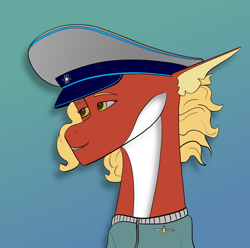 Size: 1900x1886 | Tagged: safe, artist:emir de la moquette, oc, oc only, oc:posada, seapony (g4), equestria at war mod, clothes, gradient background, hat, military hat, smiling, solo