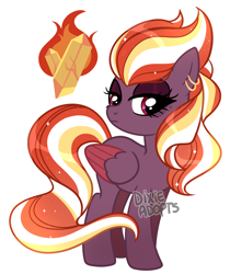 Size: 2000x2376 | Tagged: safe, artist:dixieadopts, oc, oc:ice breaker, pegasus, pony, colored wings, colored wingtips, ear piercing, earring, eyeshadow, female, folded wings, frown, gradient mane, gradient tail, high res, jewelry, lidded eyes, magenta eyes, makeup, mare, offspring, parent:oc, parent:sunset shimmer, parents:canon x oc, piercing, simple background, solo, sparkly mane, sparkly tail, standing, tail, transparent background, turned head, wings