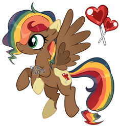 Size: 2000x2124 | Tagged: safe, artist:dixieadopts, oc, oc:cinnamon dawn, pegasus, pony, body markings, closed mouth, coat markings, colored eartips, colored wings, female, flying, freckles, green eyes, high res, mare, multicolored hair, multicolored wings, offspring, parent:donut joe, parent:rainbow dash, parents:donutdash, rainbow hair, simple background, smiling, socks (coat markings), solo, spread wings, transparent background, wings