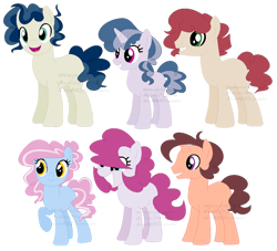 Size: 900x816 | Tagged: safe, artist:opalescentartist, oc, oc only, earth pony, pony, unicorn, base used, earth pony oc, female, grin, horn, male, mare, offspring, parent:cheese sandwich, parent:party favor, parent:pinkie pie, parent:pokey pierce, parent:sugar belle, parents:cheesepie, parents:partybelle, parents:pokeypie, simple background, smiling, stallion, transparent background, unicorn oc