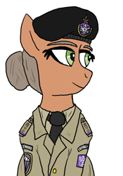 Size: 1668x2388 | Tagged: safe, artist:dafid25, earth pony, pony, equestria at war mod, beret, clothes, crystal empire, hair bun, hat, military uniform, officer, shoulder boards, soldier, solo, uniform