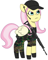 Size: 1437x1800 | Tagged: safe, artist:edy_january, artist:prixy05, edit, vector edit, fluttershy, pegasus, pony, g4, g5, my little pony: tell your tale, armor, assault rifle, body armor, boots, call of duty, call of duty: modern warfare 2, clothes, fn fnc, fnc, gloves, gun, handgun, hat, military, military pony, military uniform, pistol, rifle, sa dx, shoes, simple background, soldier, soldier pony, solo, special forces, task forces 141, transparent background, uniform, united states, vector, weapon