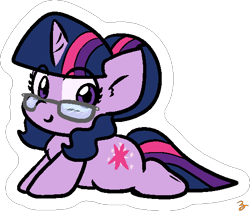 Size: 538x455 | Tagged: safe, artist:zutcha, sci-twi, twilight sparkle, pony, unicorn, equestria girls, g4, cute, equestria girls ponified, female, looking at you, lying down, mare, outline, prone, sci-twiabetes, simple background, smiling, smiling at you, solo, sploot, transparent background, twiabetes, unicorn sci-twi, white outline