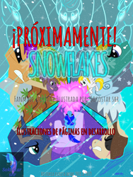 Size: 1920x2560 | Tagged: safe, artist:sokostar shr, oc, earth pony, pegasus, pony, unicorn, windigo, blizzard, comic, cud cloud, hearth's warming eve, horn precision, ice, pale cloud, pointed quartz, snow, snowball, snowball cold, snowfall, snowflake, soil fertility, soon, spanish, spanish text, steel cold