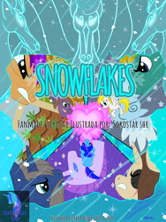 Size: 1920x2560 | Tagged: safe, artist:sokostar shr, oc, earth pony, pegasus, pony, unicorn, windigo, blizzard, comic, cud cloud, hearth's warming eve, horn precision, ice, pale cloud, pointed quartz, snow, snowball, snowball cold, snowfall, snowflake, soil fertility, spanish, spanish text, steel cold