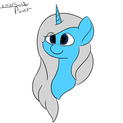 Size: 1000x1000 | Tagged: safe, artist:solder point, oc, oc only, oc:starsong dusk, pony, unicorn, blue eyes, bust, cheek fluff, colored, cute, digital art, eye clipping through hair, flat colors, signature, simple background, smiling, solo, transparent background