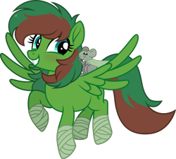 Size: 5000x4495 | Tagged: safe, artist:n0kkun, oc, oc only, oc:windy barebow evergreen, mouse, pegasus, pony, cape, clothes, cute, flying, hoof wraps, pegasus oc, pet, simple background, smiling, solo, transparent background